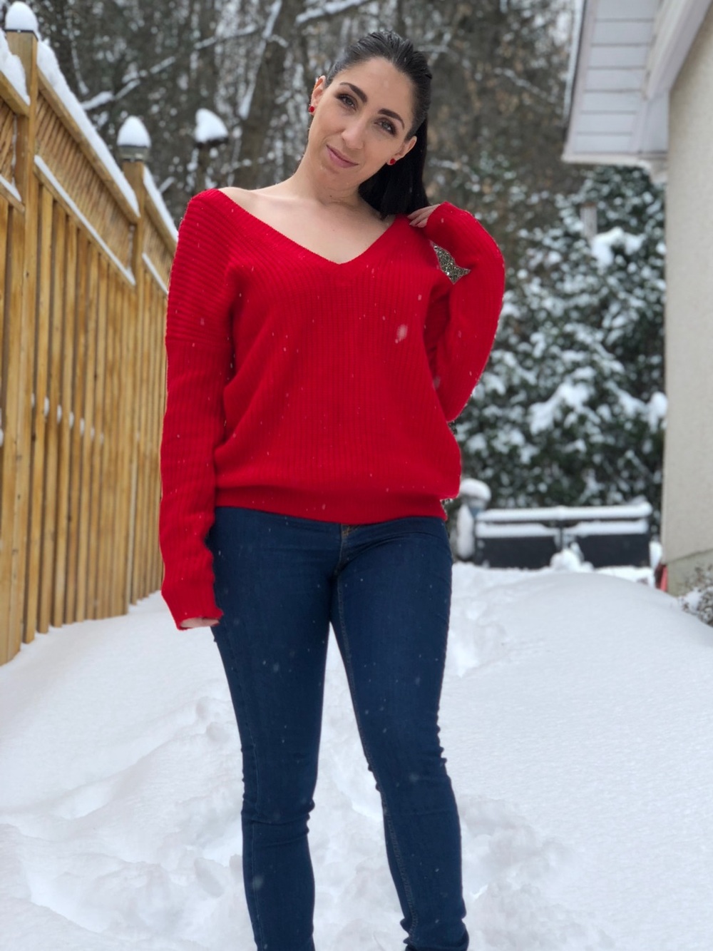 Red Ribbed Knit Women's Sweater